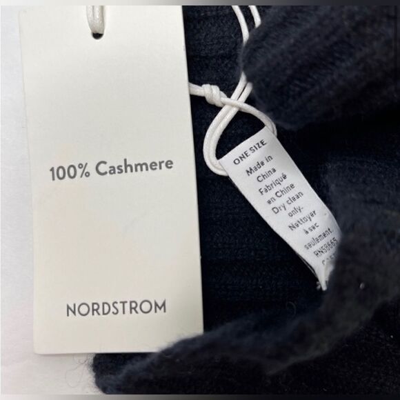NORDSTROM 100% Cashmere NWT Black Knit Beanie Hat - Picture 4 of 8